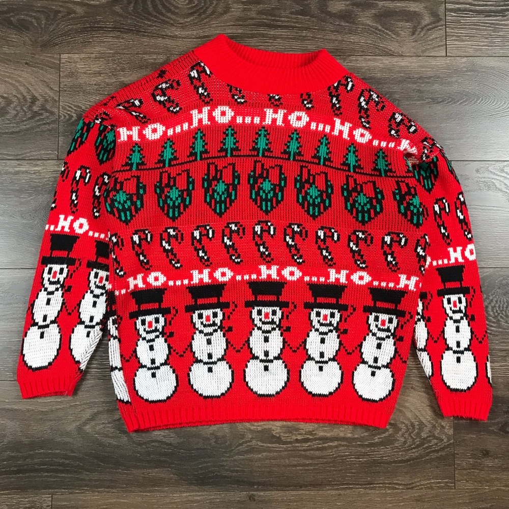Croquet Club Women’s 90s Vintage Snow Man Ugly Christmas Red Knitted Sweater (M)